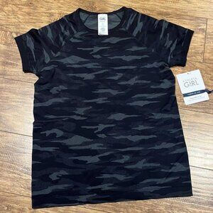 Athleta Girl Camo Power Up Seamless Tee black and grey